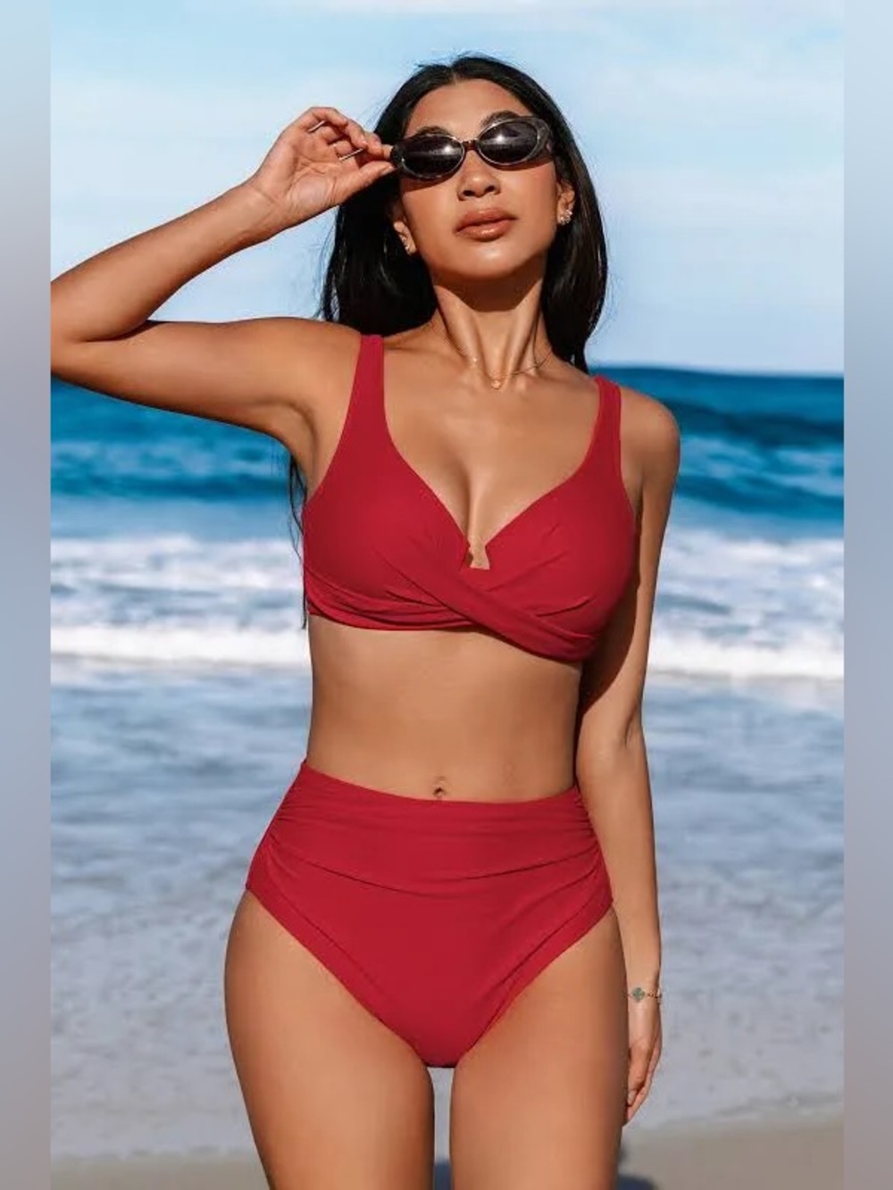 Cupshe Red Twist-Front Bikini top